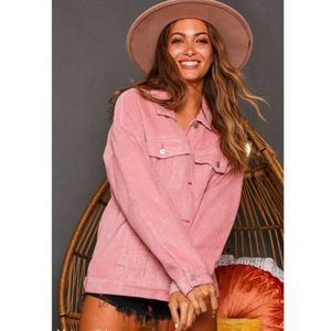 PINK SPRING CORDUROY TRUCKER JACKET